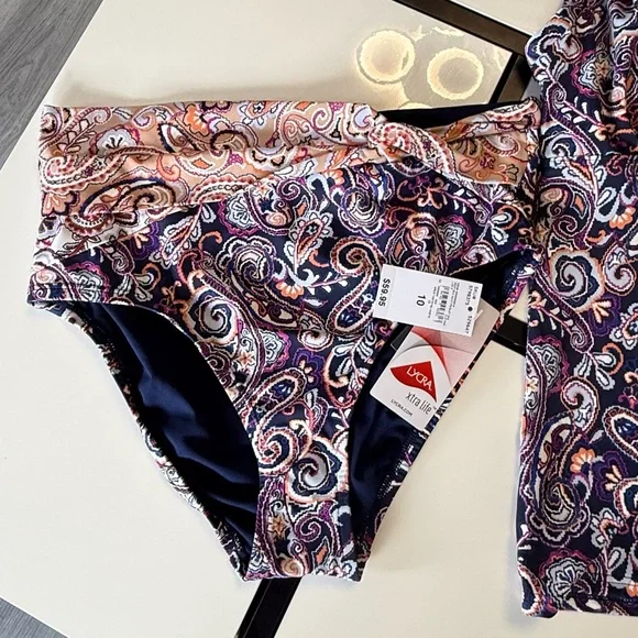New Lands' End 2-Piece Tankini Set NWT - Paisley Print Underwire Support Size 10 - Picture 3 of 16